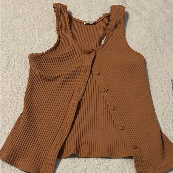 Free People Intimately Camel Ribbed Button-Front Tank Top - Picture 1 of 4